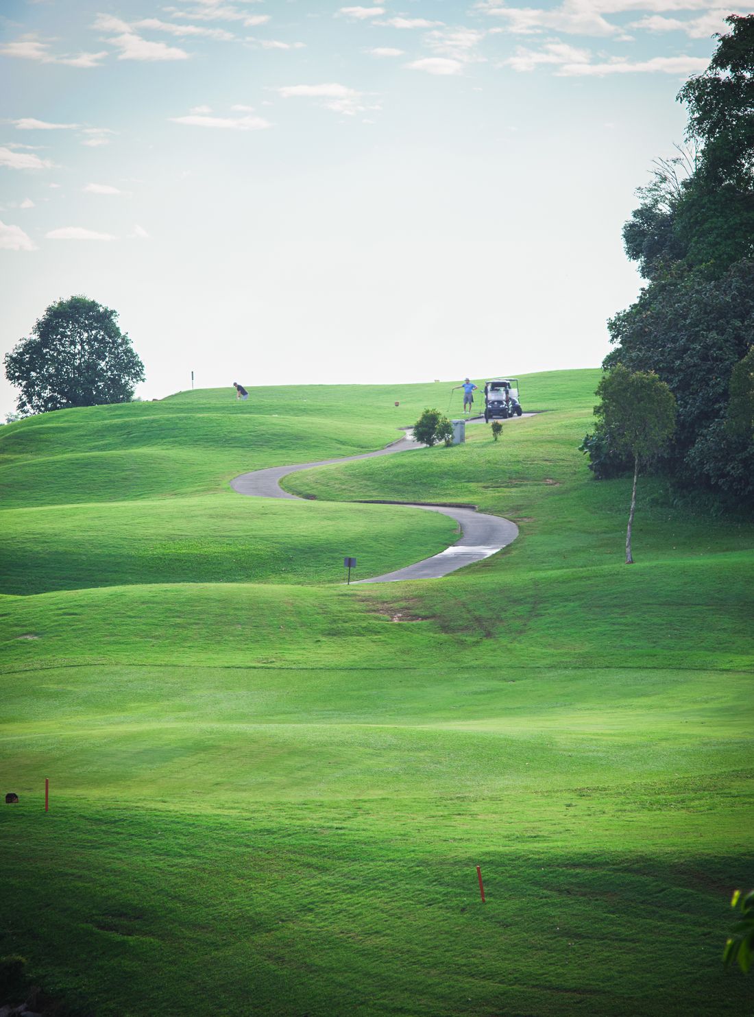 A lush, winding fairway rolling toward the horizon under a soft sky — a timeless view of the course