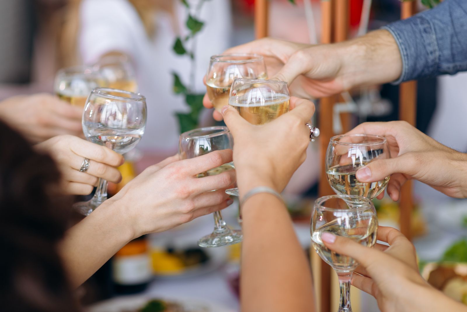 A group raising glasses in a celebratory toast